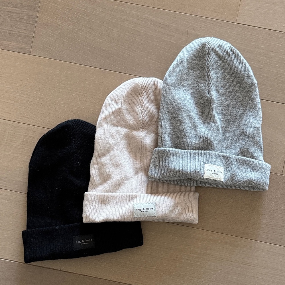 Rag & Bone Beanie Trio - Black, Cream, Gray